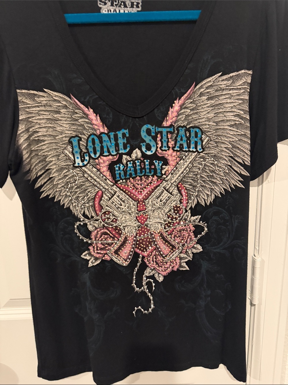 Galveston Texas Lone Star Rally Metal Studded  V-Neck Tee - SZ XL